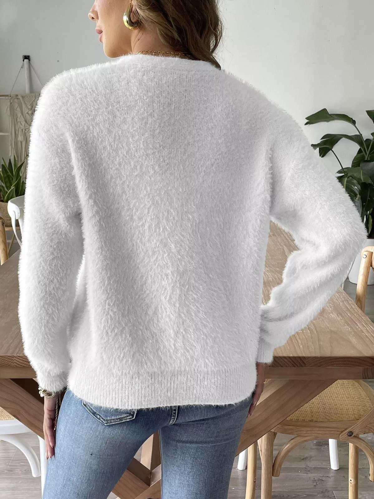 Fuzzy Knit V-Neck Cardigan - Image 10