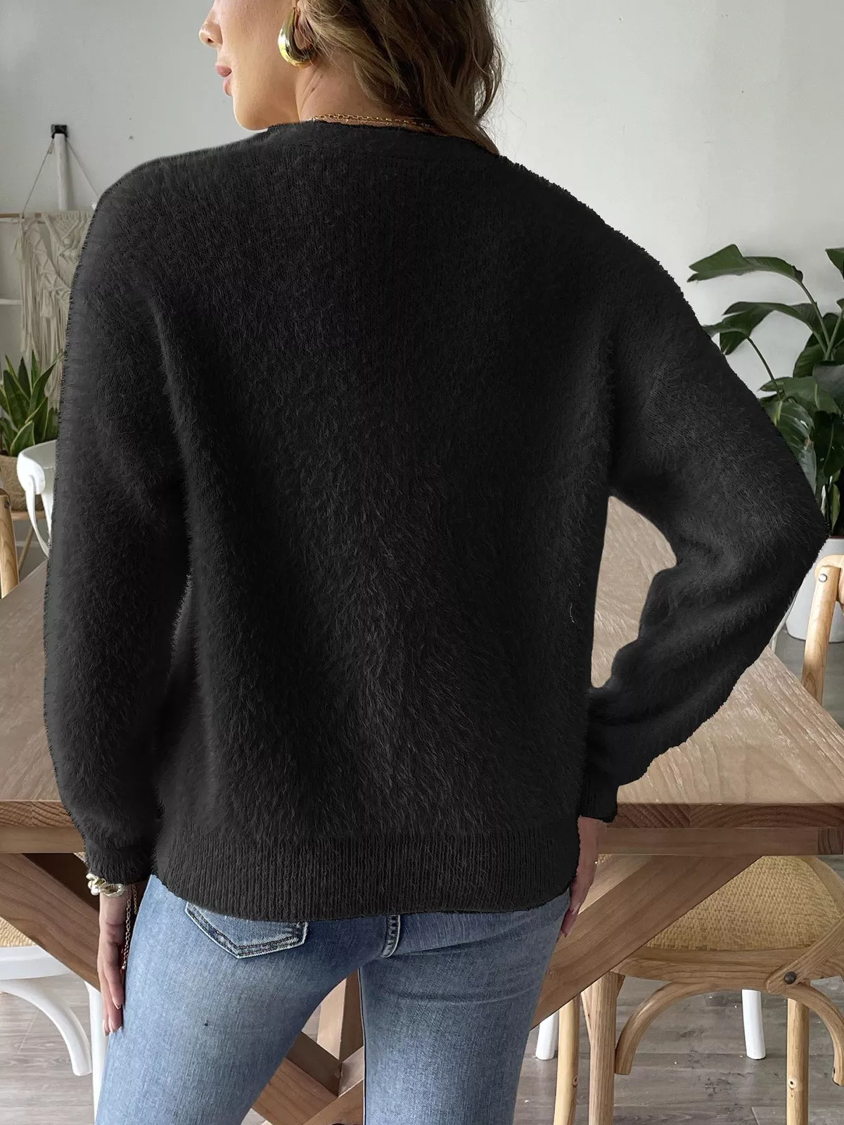 Fuzzy Knit V-Neck Cardigan - Image 14