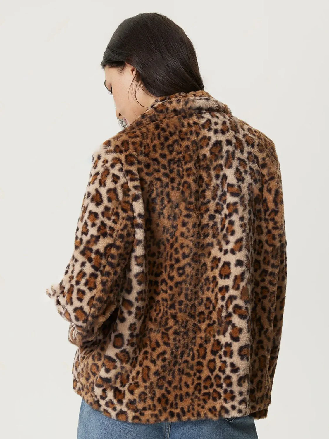 Fuzzy Leopard Collared Neck Jacket - Image 2