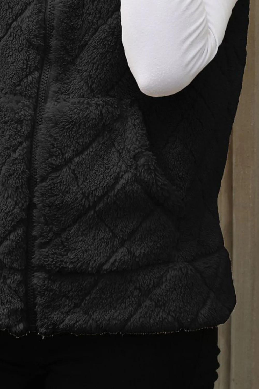 Fuzzy Plaid Texture Zip Up Vest Coat - Image 11
