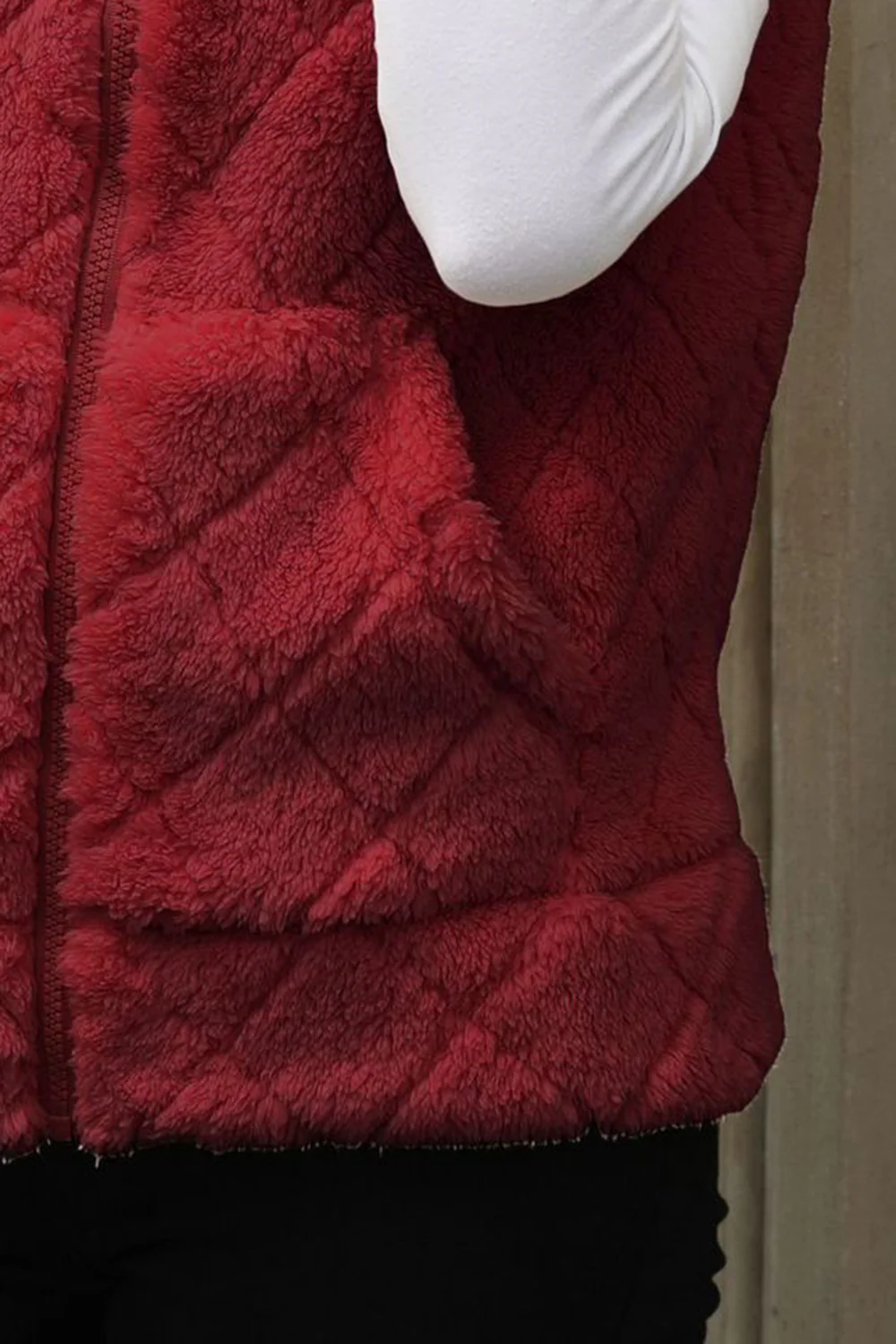 Fuzzy Plaid Texture Zip Up Vest Coat - Image 8