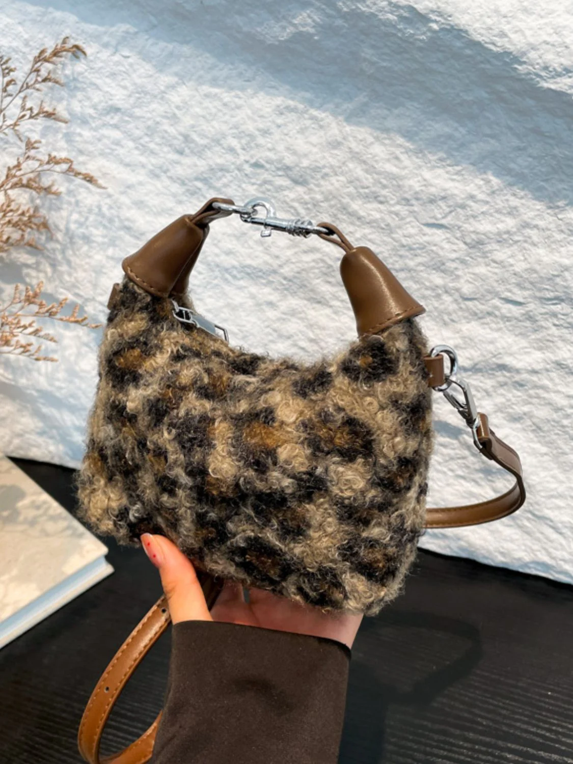 Fuzzy Polyester Mini Handbag with Zipper - Image 10