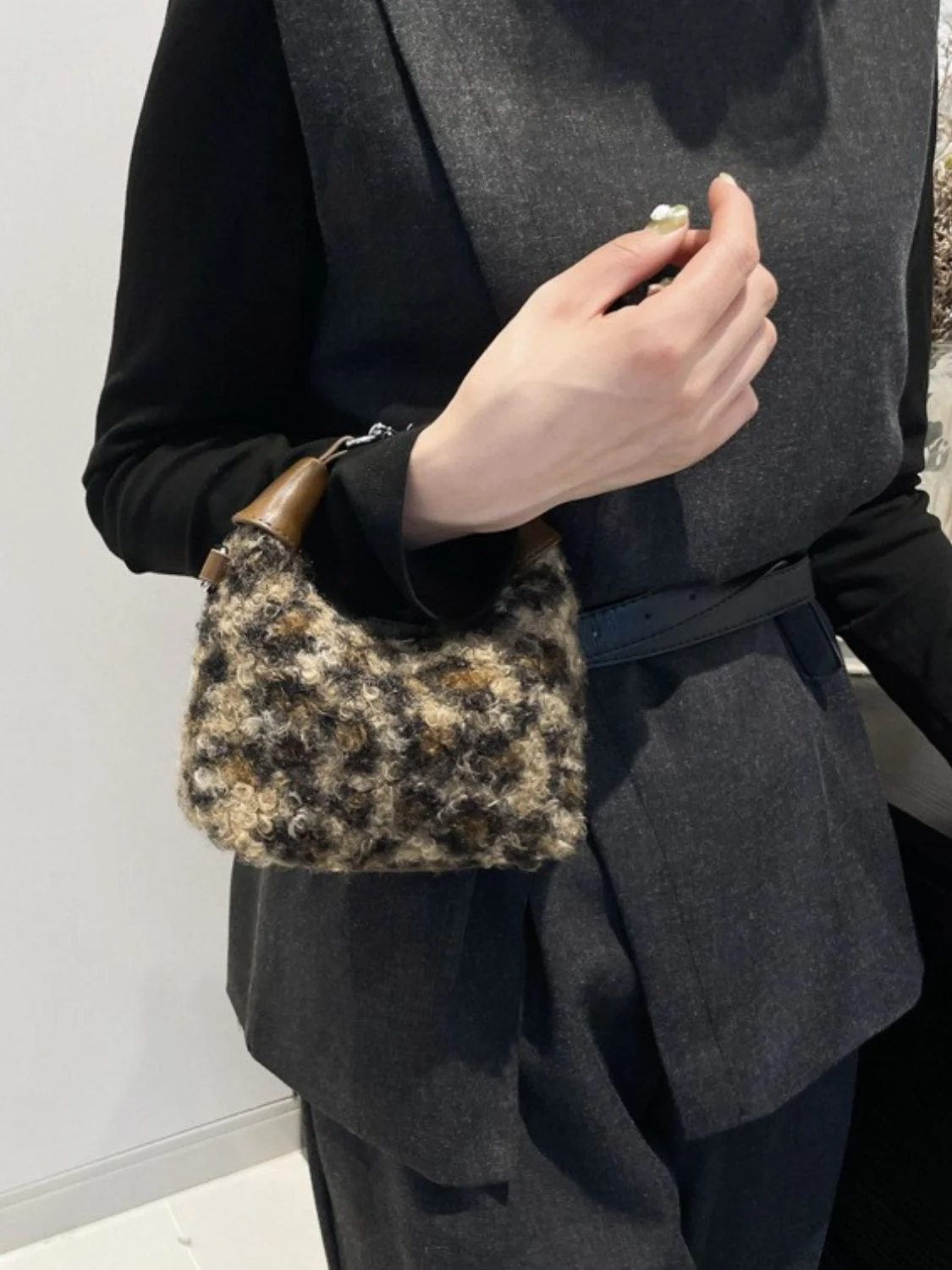 Fuzzy Polyester Mini Handbag with Zipper - Image 11