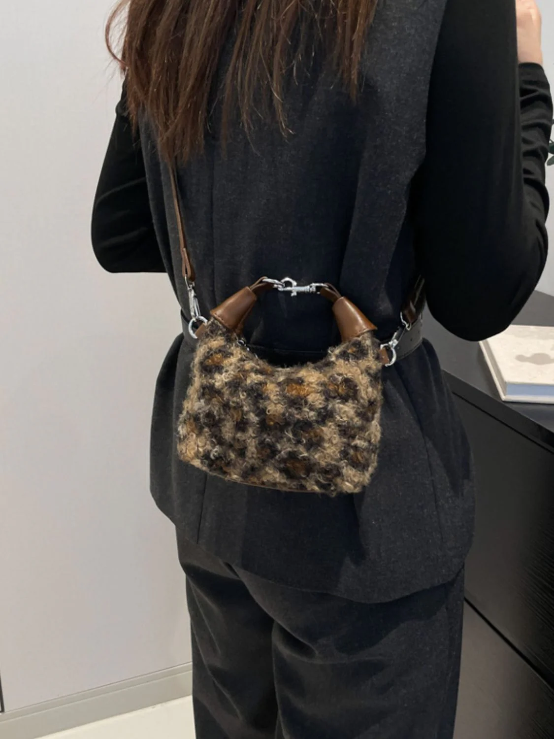 Fuzzy Polyester Mini Handbag with Zipper - Image 13