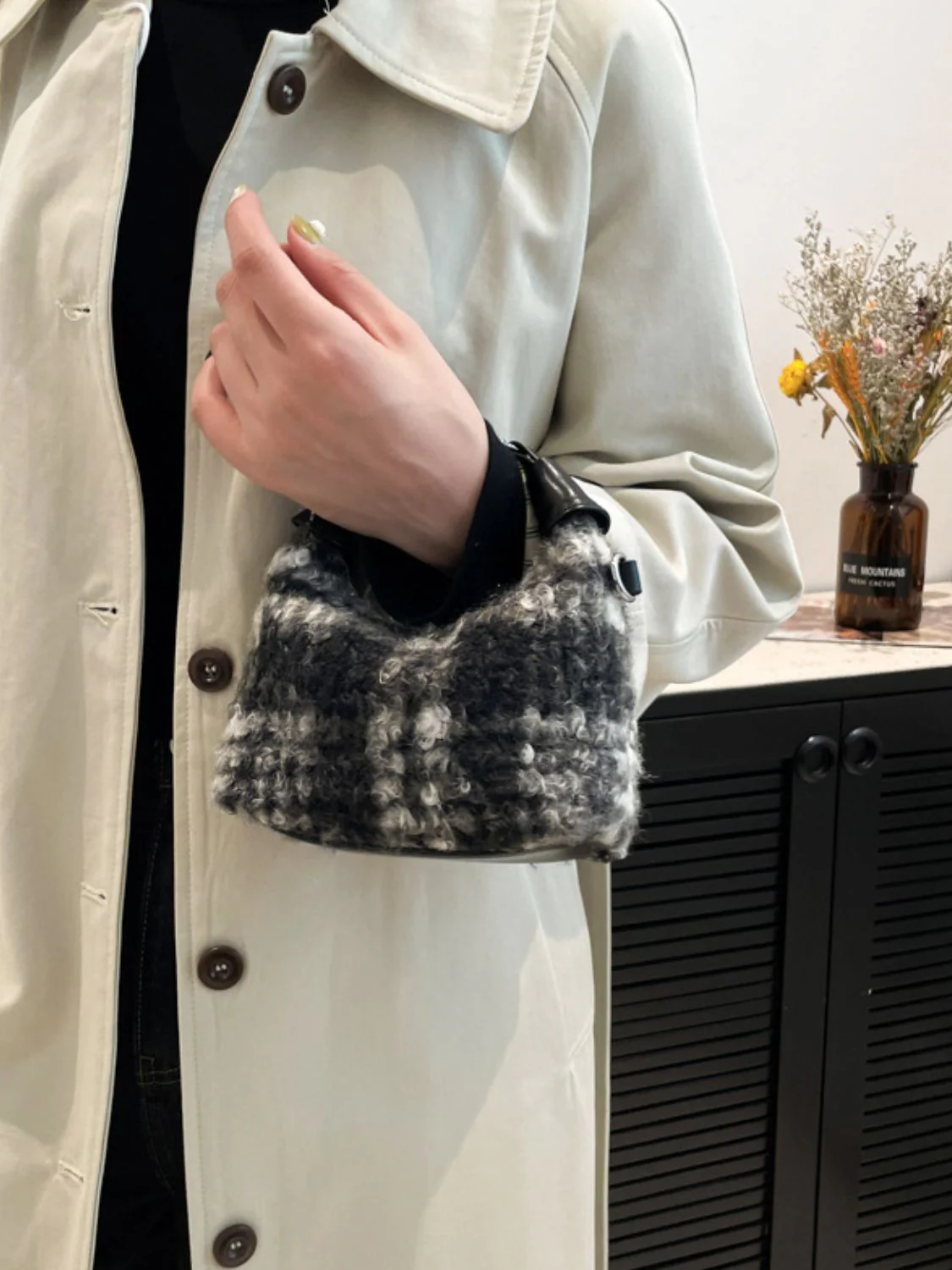 Fuzzy Polyester Mini Handbag with Zipper - Image 7