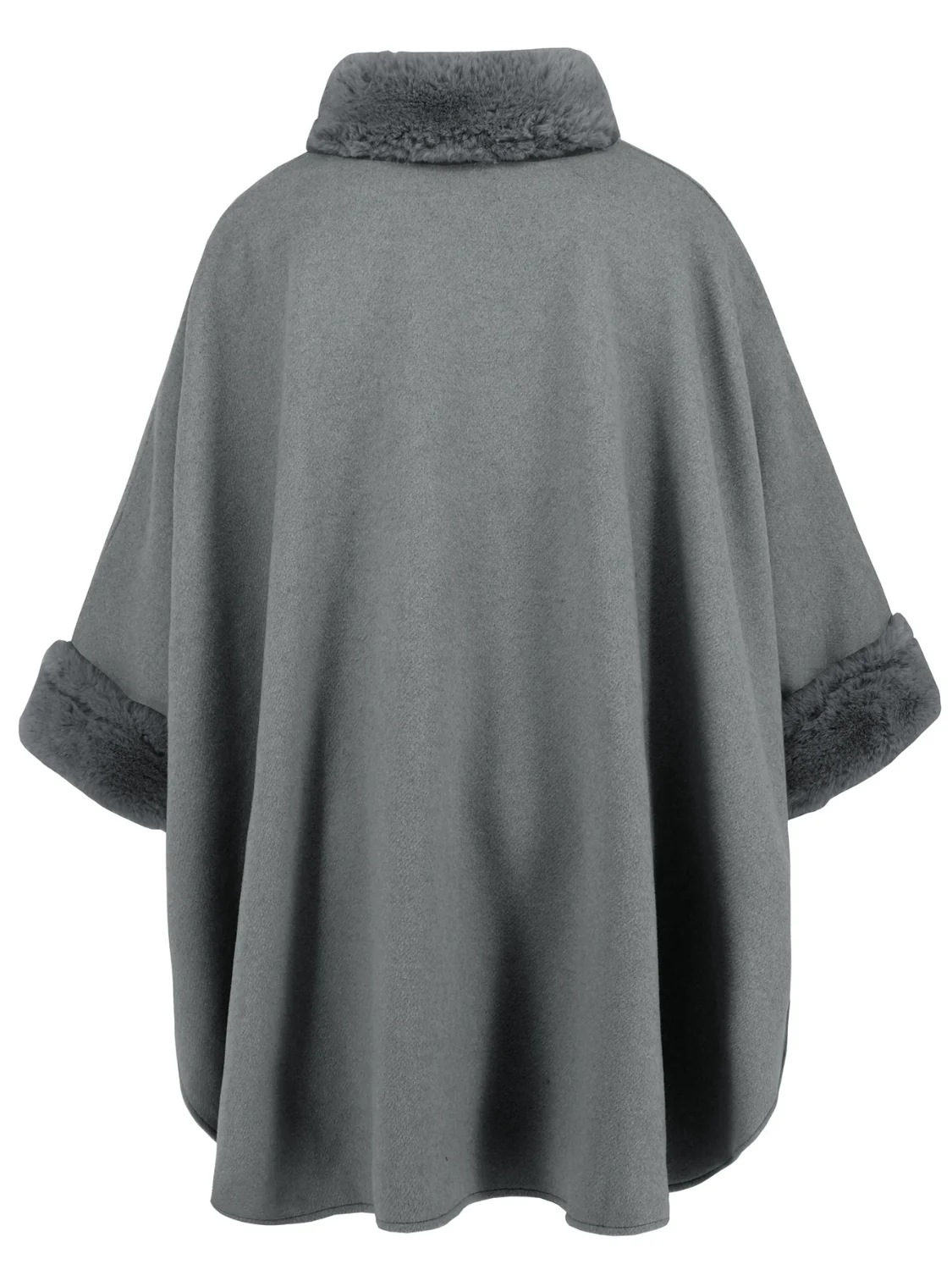 Fuzzy Trim Long Sleeve Poncho - Image 13
