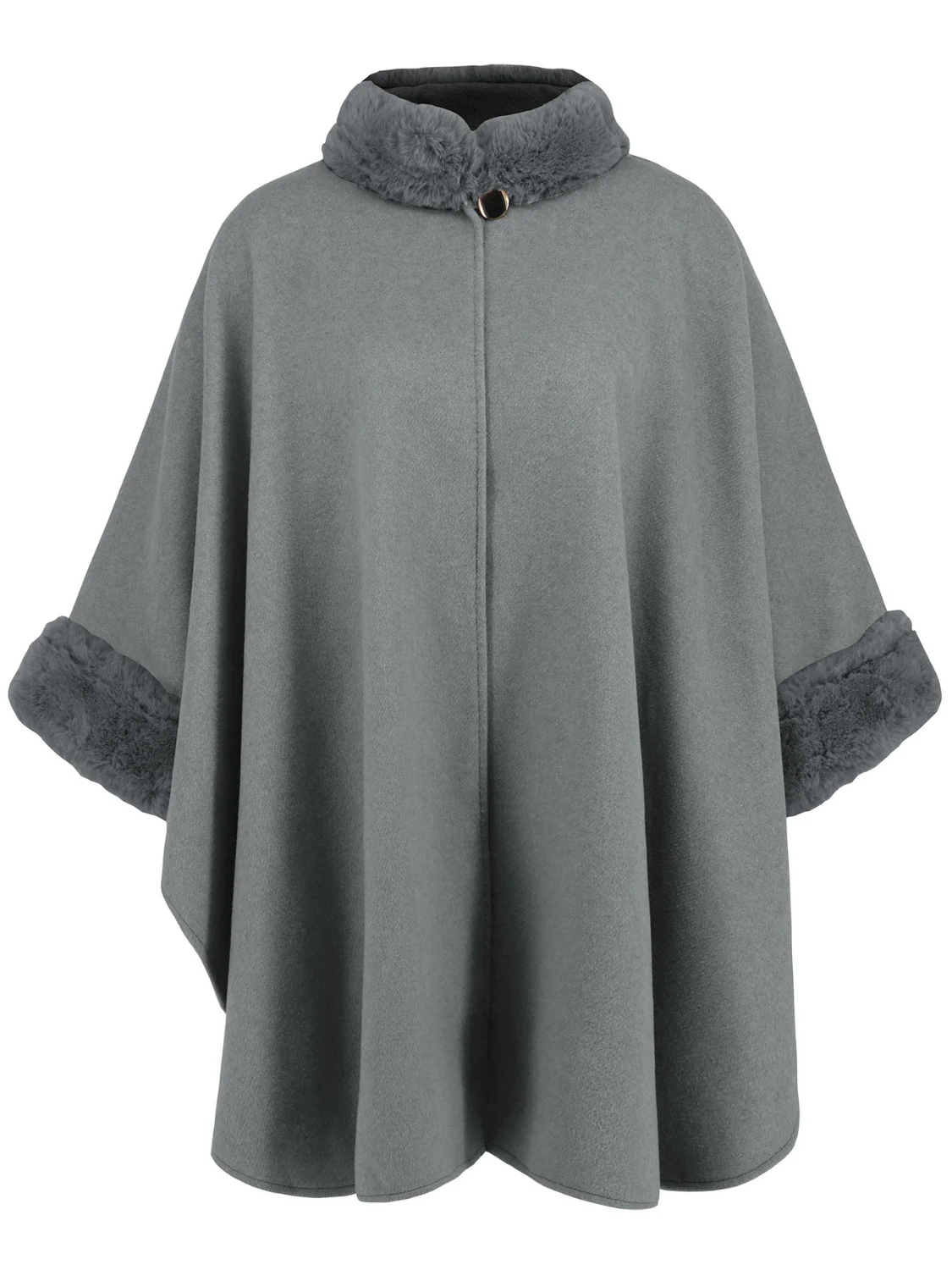 Fuzzy Trim Long Sleeve Poncho - Image 14