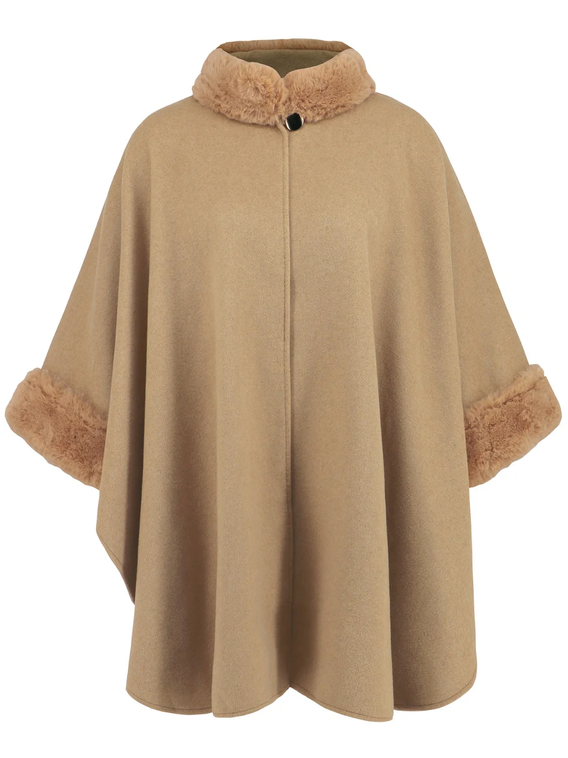 Fuzzy Trim Long Sleeve Poncho - Image 5
