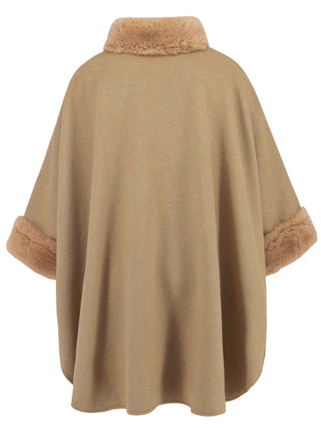 Fuzzy Trim Long Sleeve Poncho - Image 6