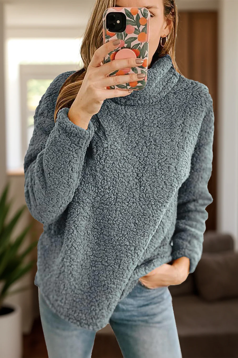 Fuzzy Turtleneck Long Sleeve Sweatshirt - Image 4