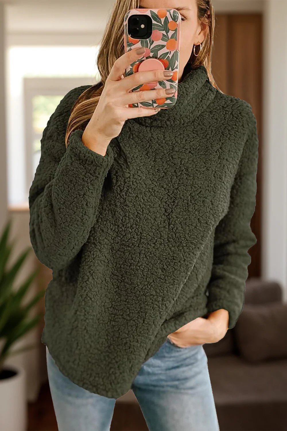 Fuzzy Turtleneck Long Sleeve Sweatshirt - Image 7