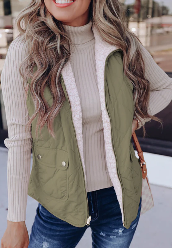 Fuzzy Zip Up Vest Coat with Pockets - Image 10