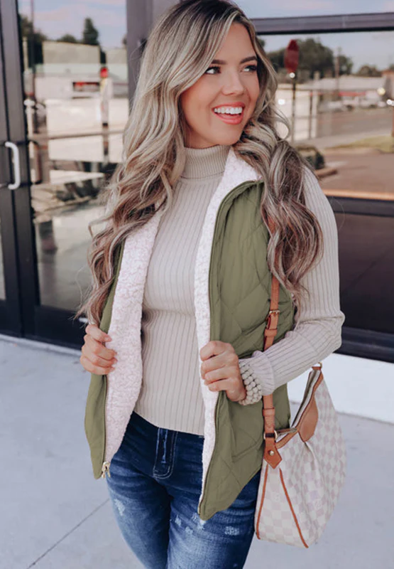 Fuzzy Zip Up Vest Coat with Pockets - Image 11