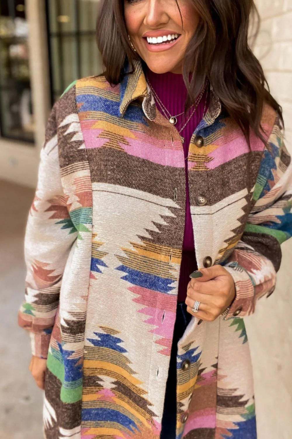 Geometric Button Up Long Sleeve Jacket - Image 2