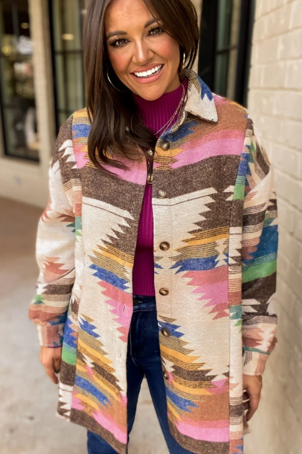 Geometric Button Up Long Sleeve Jacket - Image 4