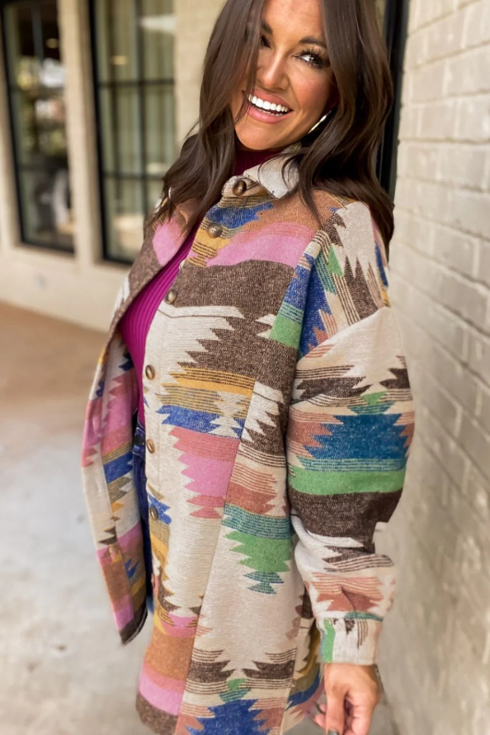 Geometric Button Up Long Sleeve Jacket - Image 5