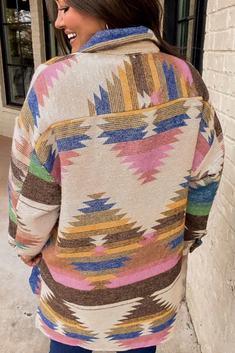 Geometric Button Up Long Sleeve Jacket - Image 6