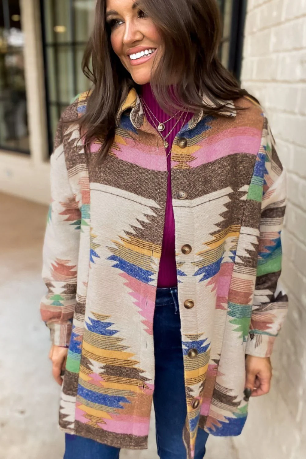 Geometric Button Up Long Sleeve Jacket - Image 7