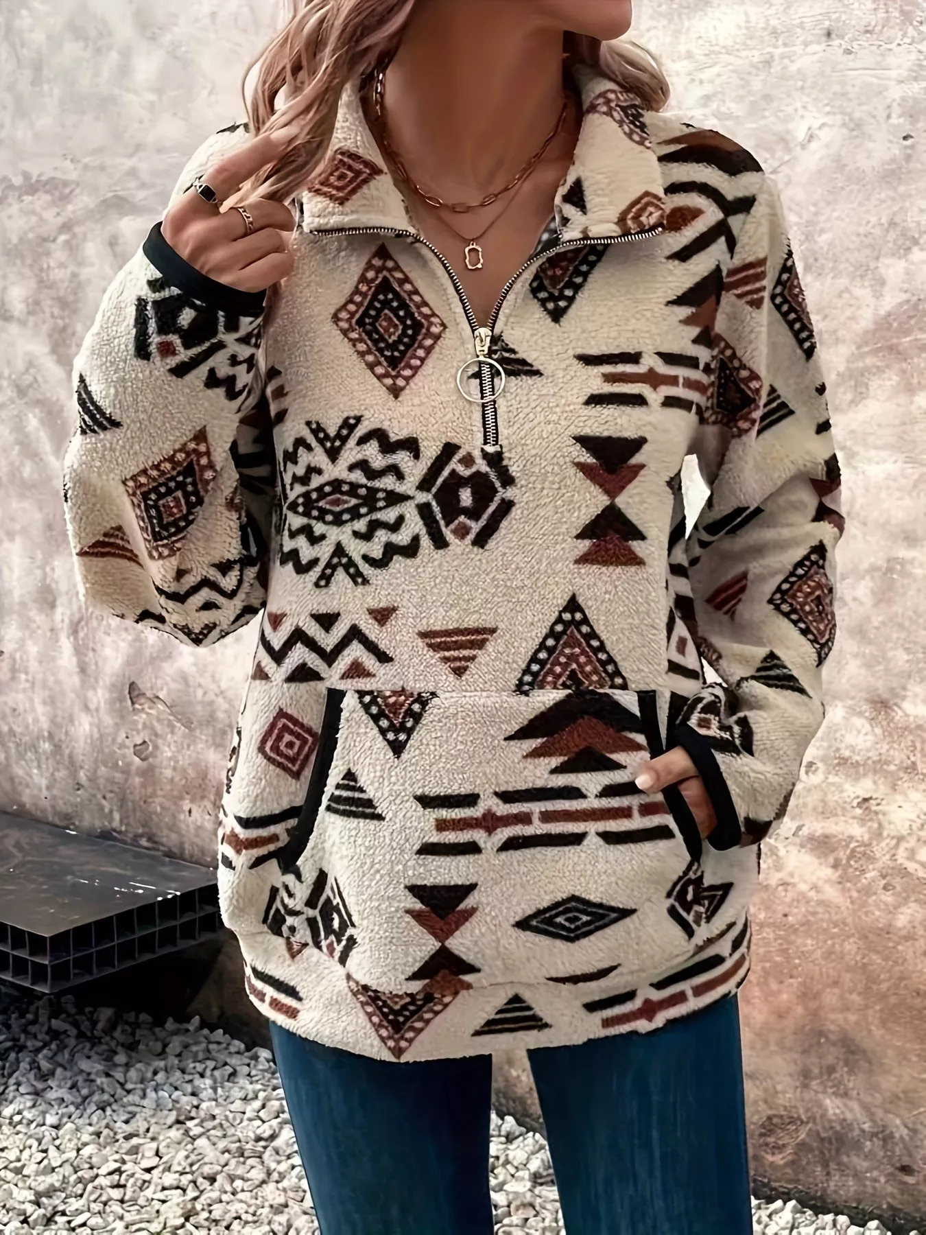 Geometric Half Zip Long Sleeve Sweatshirt - Image 4
