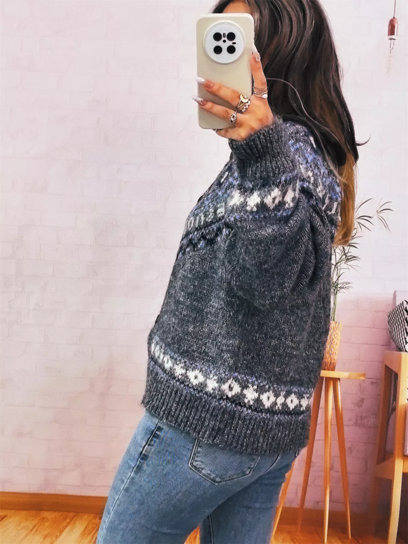 Geometric Pattern Button Up Long Sleeve Cardigan - Image 9