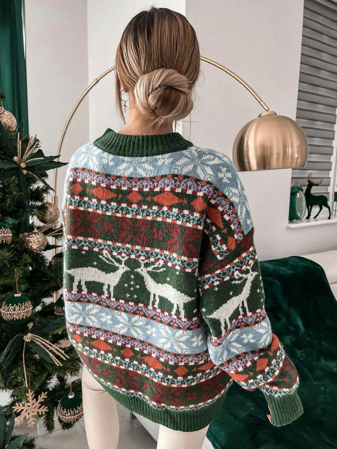 Geometric Round Neck Dropped Shoulder Sweater - Image 6
