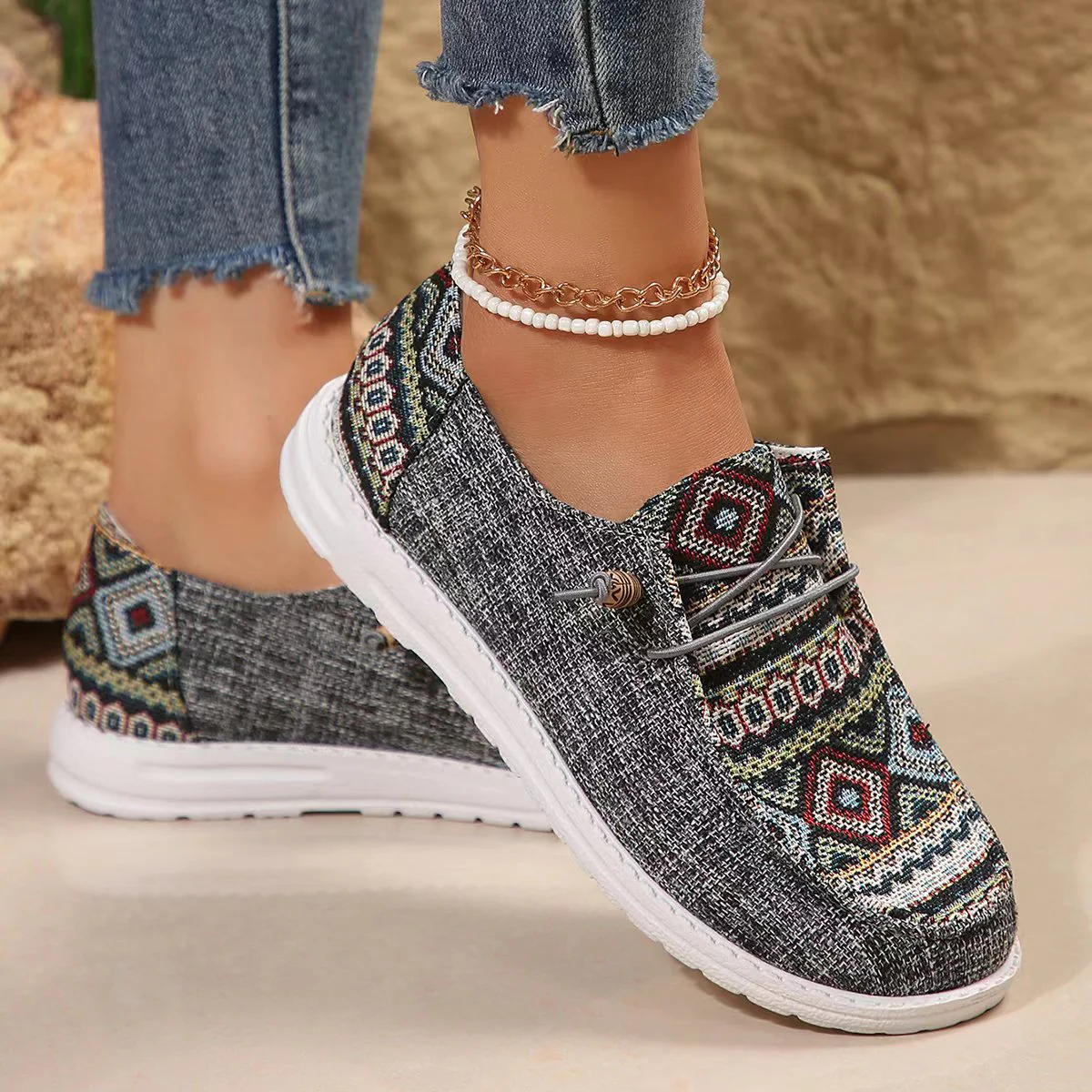 Geometric Round Toe Flat Slip-Ons - Image 2