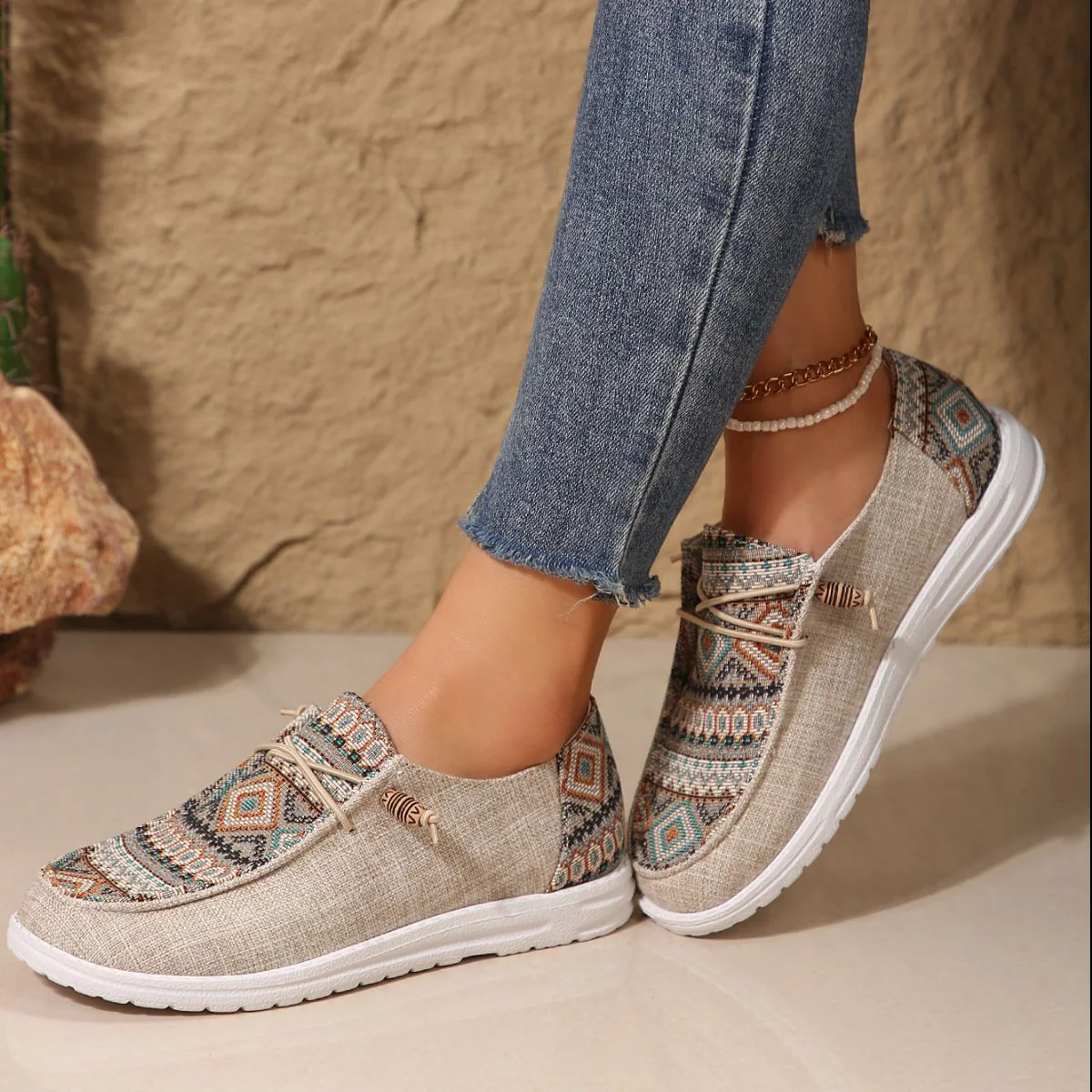 Geometric Round Toe Flat Slip-Ons - Image 3