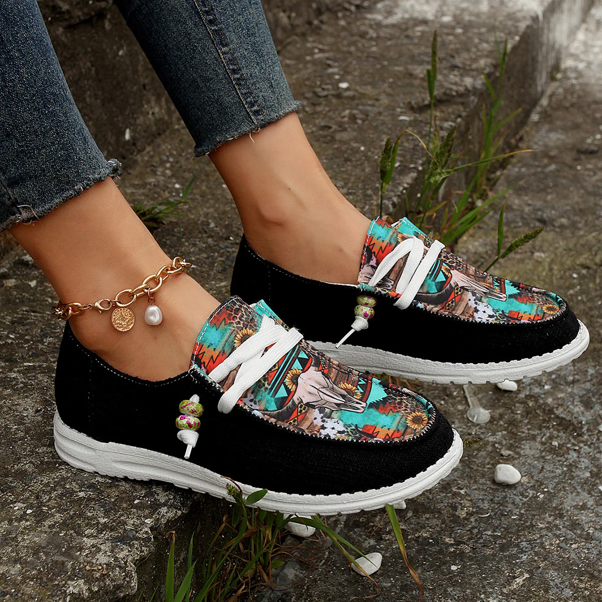 Geometric Round Toe Flat Slip-Ons - Image 4