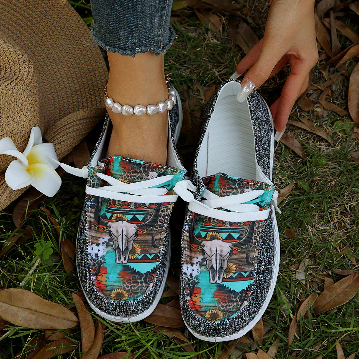 Geometric Round Toe Flat Slip-Ons - Image 5