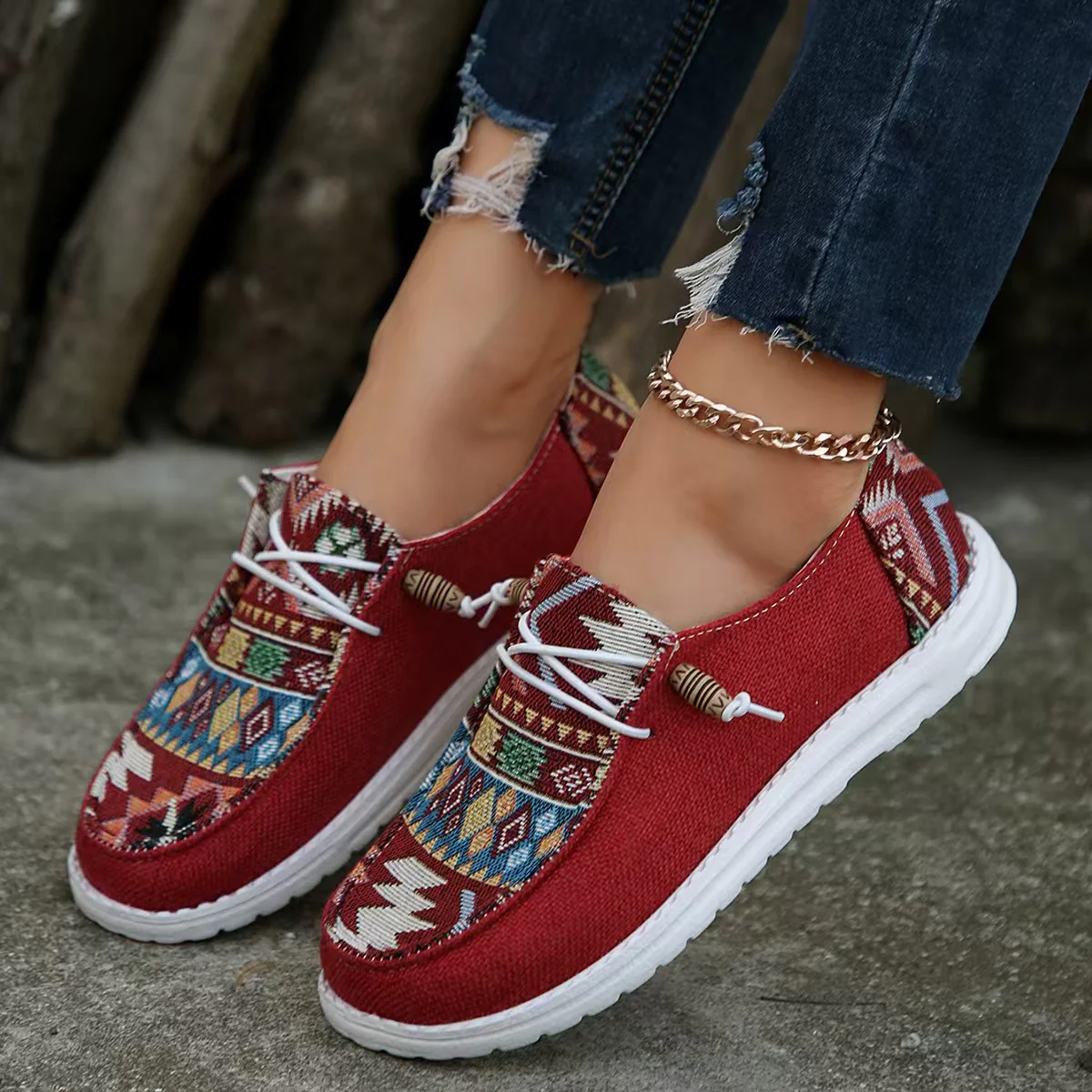 Geometric Round Toe Flat Slip-Ons - Image 7