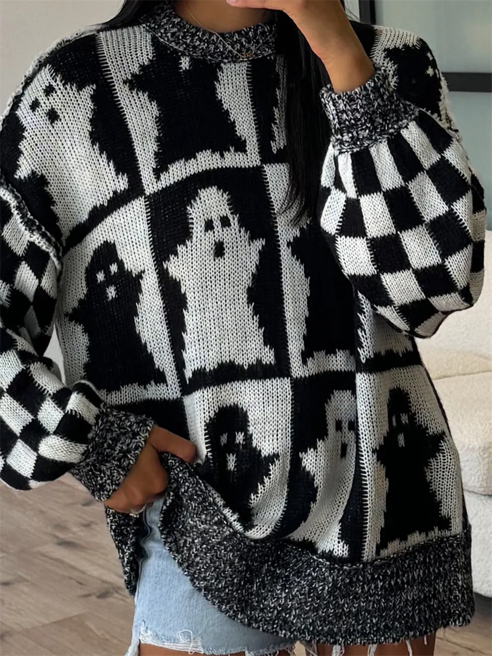 Ghost Dropped Shoulder Long Sleeve Sweater - Image 4