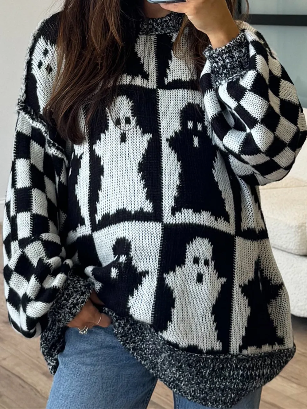 Ghost Dropped Shoulder Long Sleeve Sweater - Image 5
