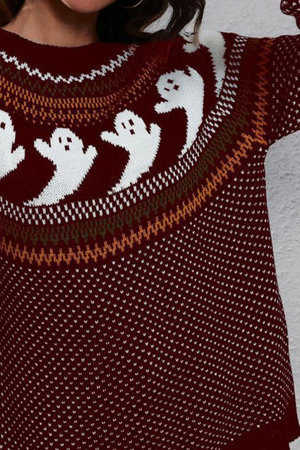 Ghost Pattern Round Neck Long Sleeve Sweater - Image 18
