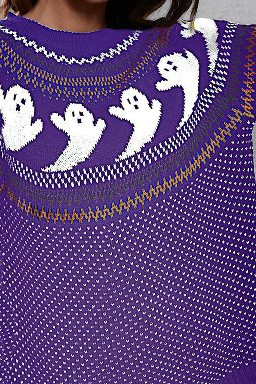 Ghost Pattern Round Neck Long Sleeve Sweater - Image 21