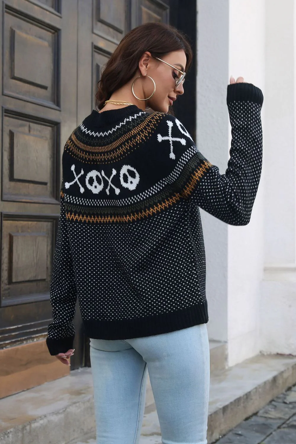 Ghost Pattern Round Neck Long Sleeve Sweater - Image 6