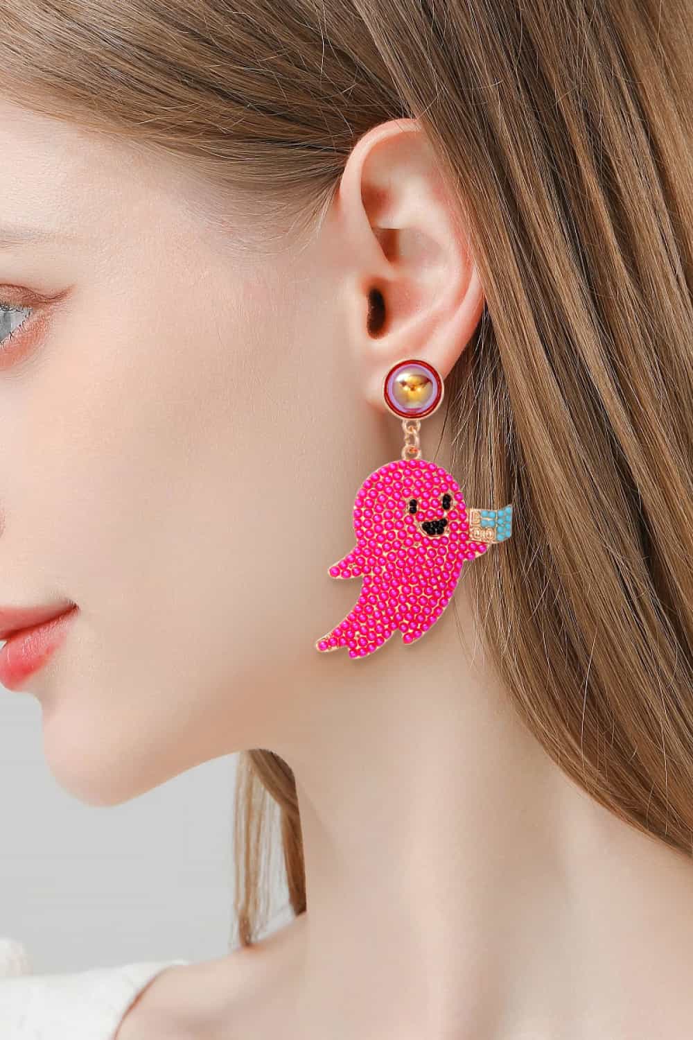 Ghost Shape Synthetic Pearl Dangle Earrings - Image 2