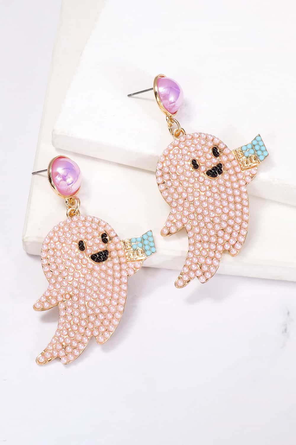Ghost Shape Synthetic Pearl Dangle Earrings - Image 6