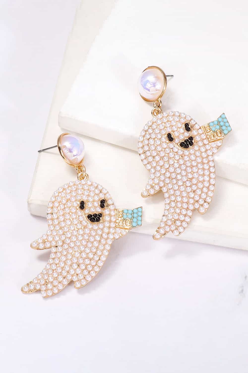 Ghost Shape Synthetic Pearl Dangle Earrings - Image 8
