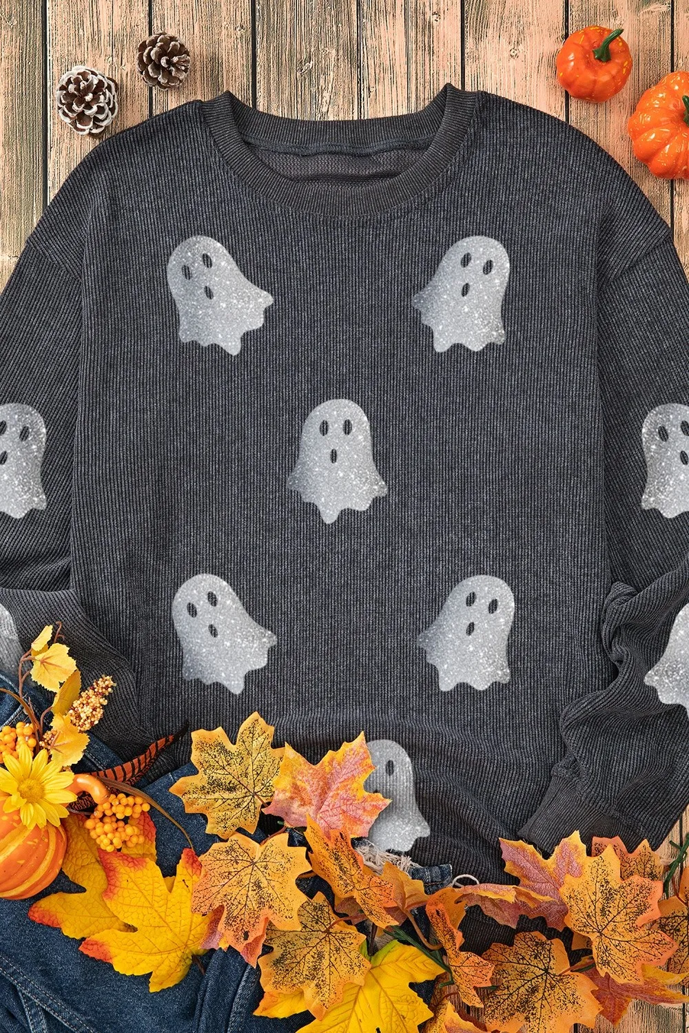 Glitter Ghost Round Neck Long Sleeve Sweatshirt - Image 3