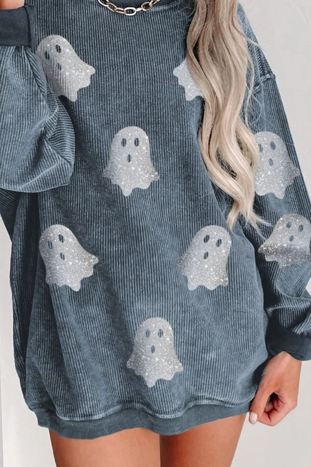 Glitter Ghost Round Neck Long Sleeve Sweatshirt - Image 5