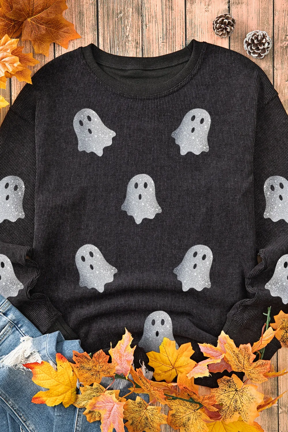 Glitter Ghost Round Neck Long Sleeve Sweatshirt - Image 9