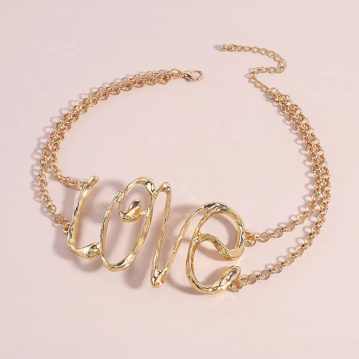 Gold Wire Love Script Statement Necklace - Image 3