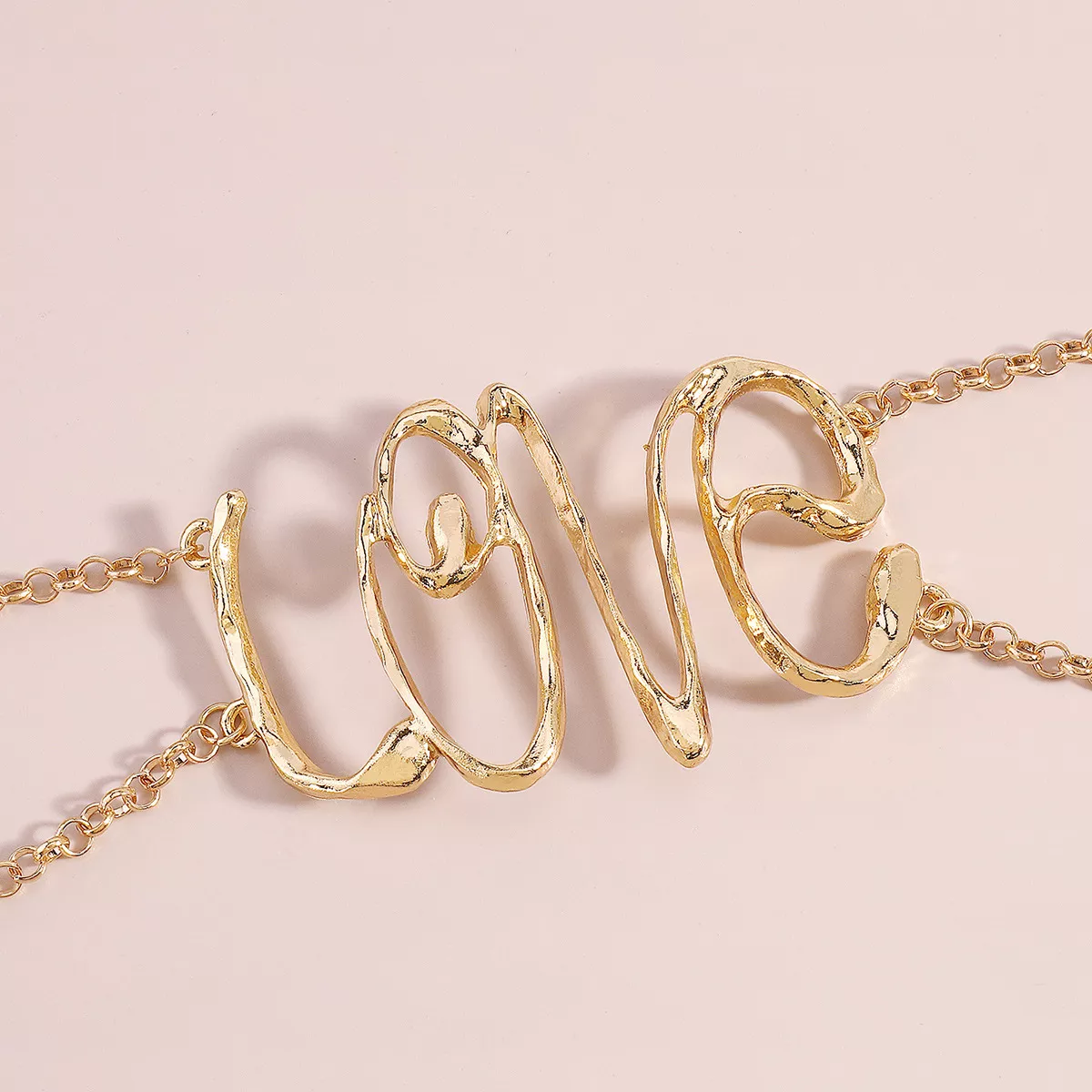 Gold Wire Love Script Statement Necklace - Image 4