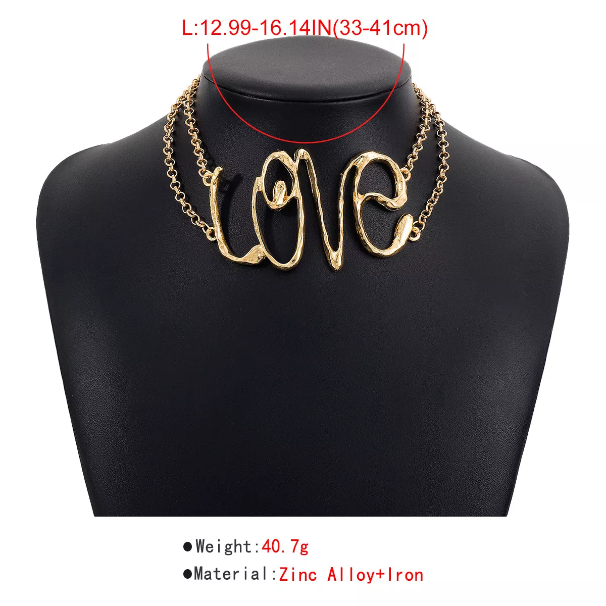 Gold Wire Love Script Statement Necklace - Image 5