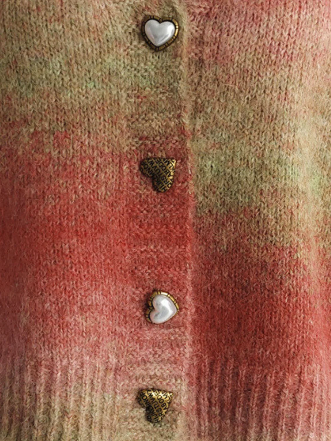 Gradient Heart Shape Button V-Neck Cardigan - Image 6
