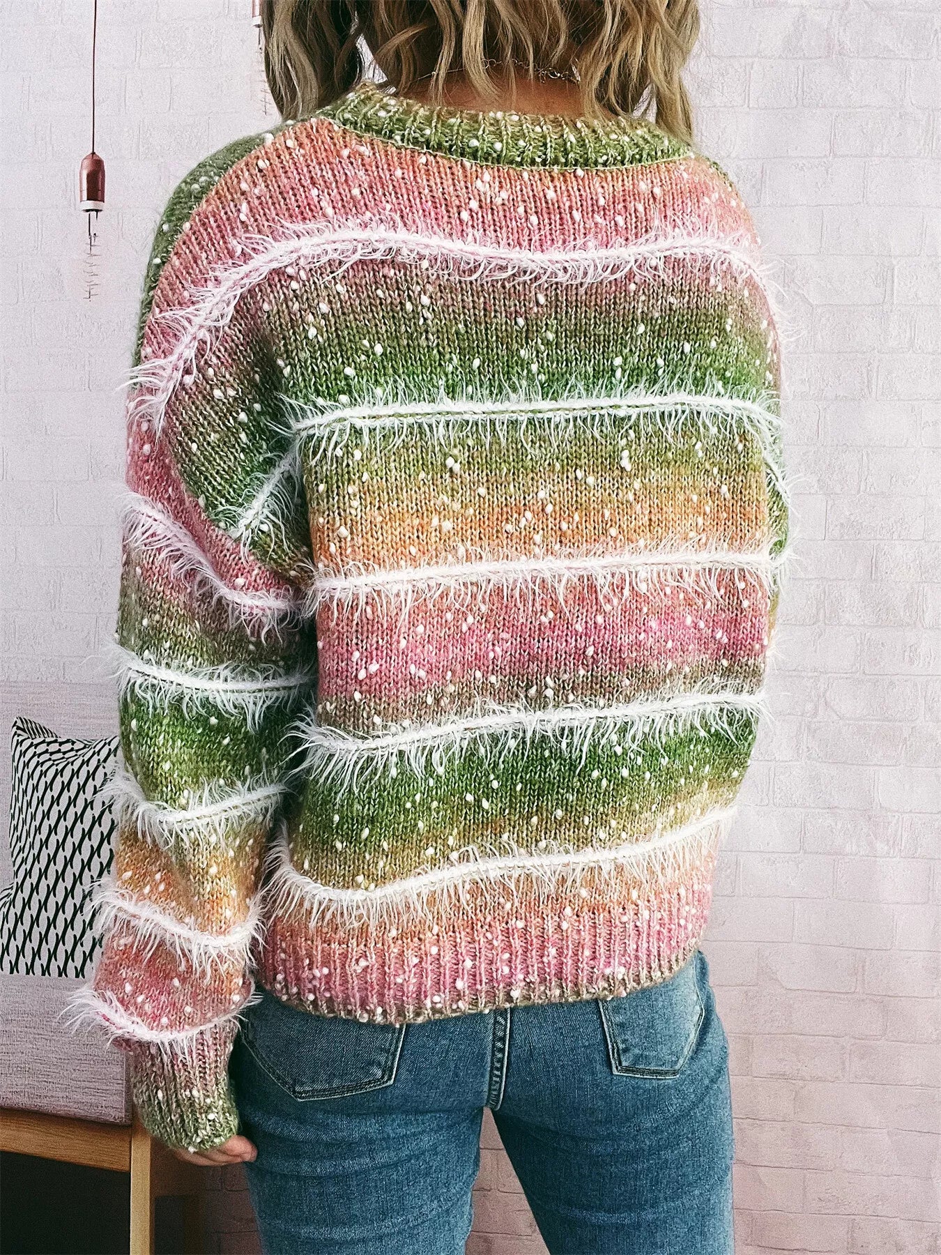 Gradient Striped Round Neck Sweater - Image 10
