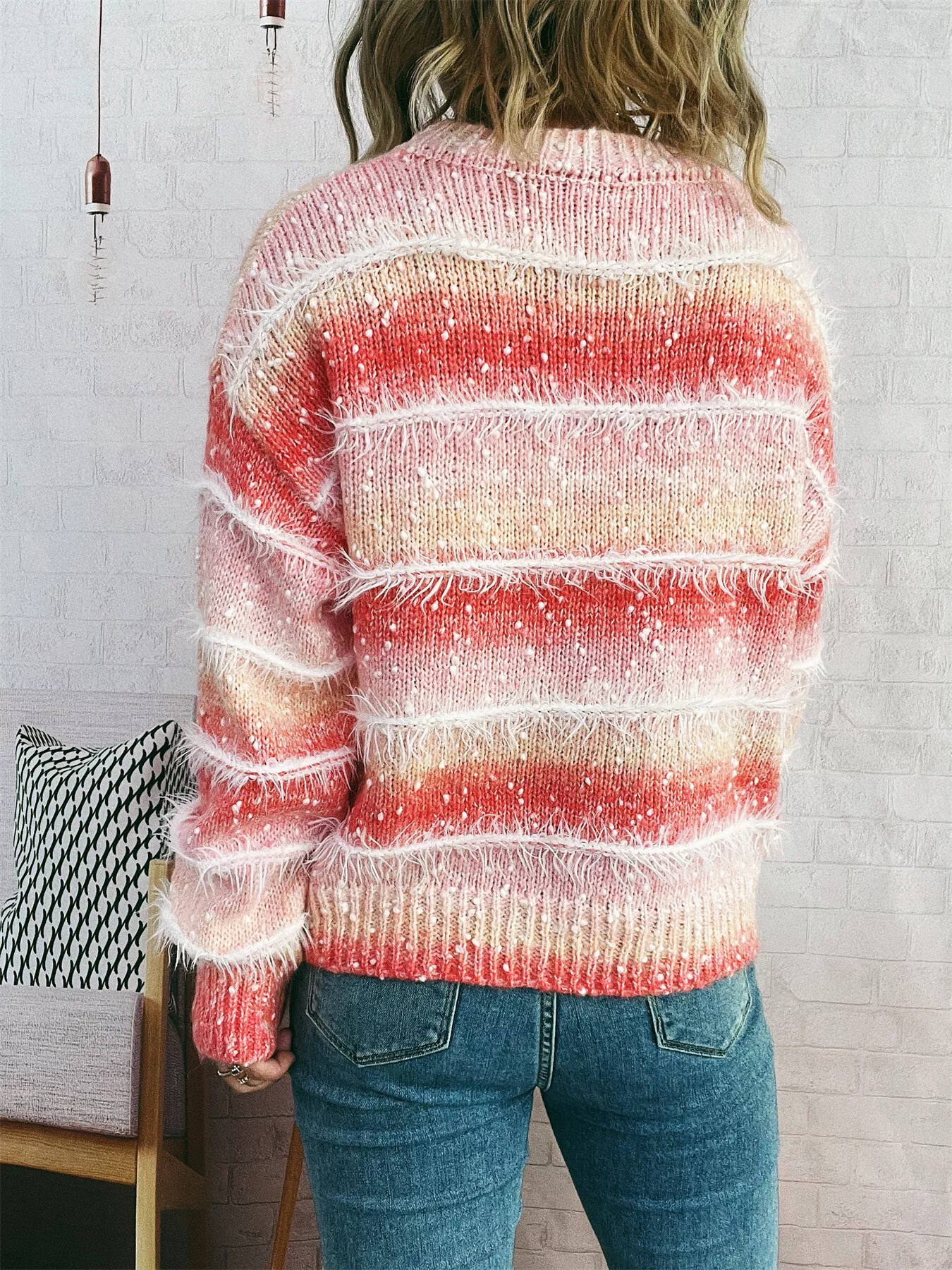 Gradient Striped Round Neck Sweater - Image 14