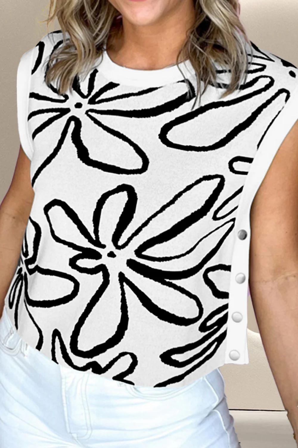 Graphic Round Neck Sweater Vest - Image 2