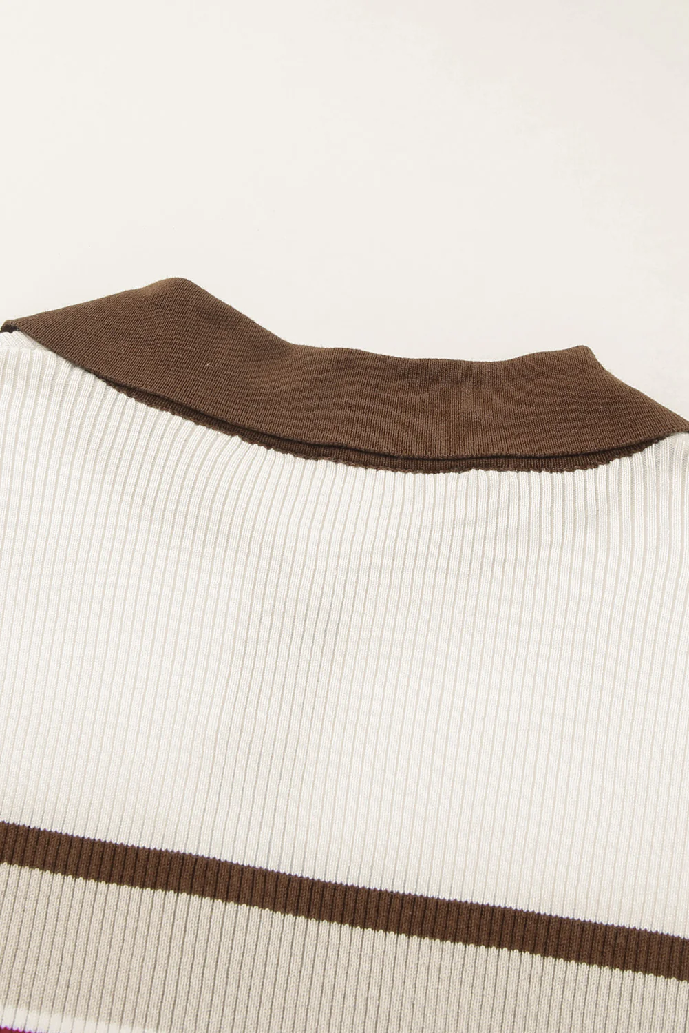 Half Button Contrast Stripe Long Sleeve Knit Top - Image 10