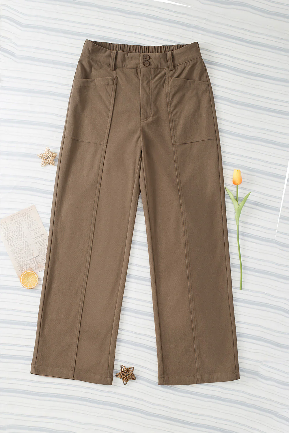 Half Elastic Waist Straight Pants - Image 15